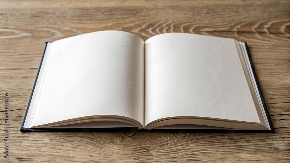 Fototapeta premium Open Old Vintage Book with Blank Pages on Wooden Surface