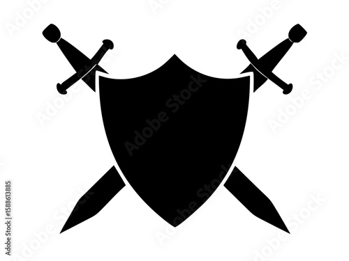 shield silhouette, shield with swords black vector art