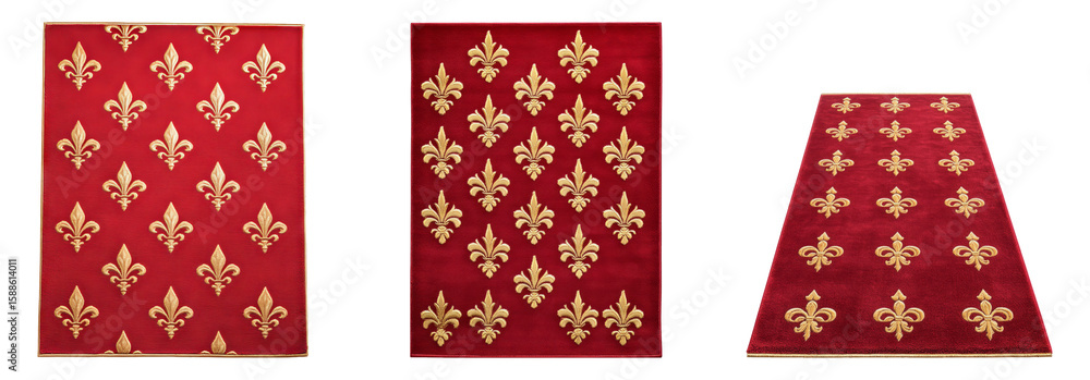 Obraz premium Isolated Elegant Red Carpet with Gold Pattern on Transparent Background