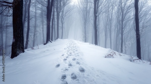 Wallpaper Mural Snowy path through misty forest (2) Torontodigital.ca