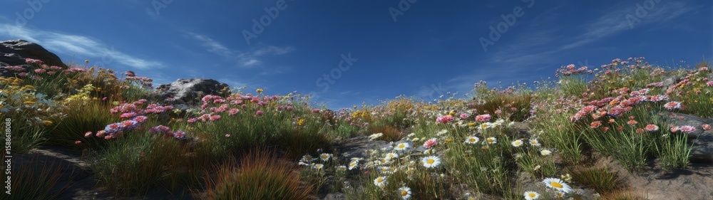 Obraz premium Panoramic view of vibrant wildflowers in nature 360 degrees hdr landscape hdri environment