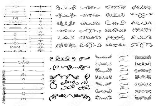 Wallpaper Mural dividers doodle set. Wedding decorative elements. Divider ornament, borders, vintage line separators. Hand drawn vector illustration Torontodigital.ca