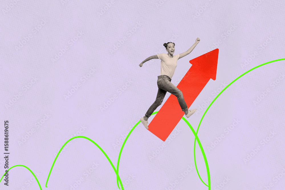 Naklejka premium Collage of people office tools arrow chart symbolizing business growth earnings teamwork career development