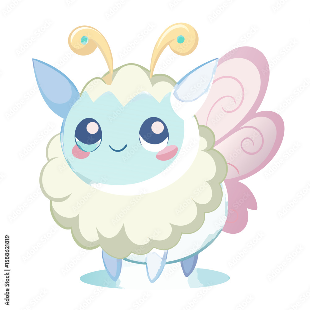 Naklejka premium Whimsical Cloud Creature Vector | Fantasy Friend: Cute Vector Character | Playful Mythical Beast Illustration | Charming Forest Spirit Vector Art