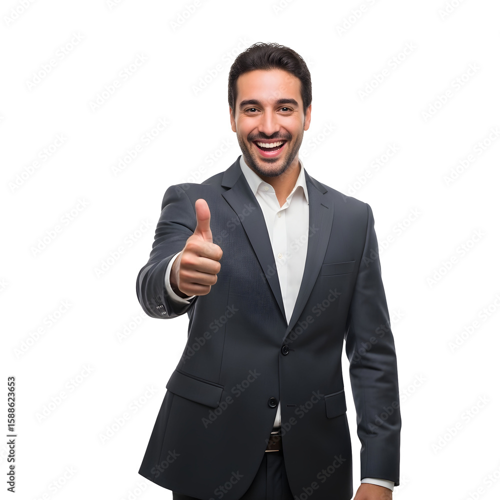 Cheerful businessman in suit gives a thumbs up with transparent background Cheerful businessman in suit gives a thumbs up with transparent background