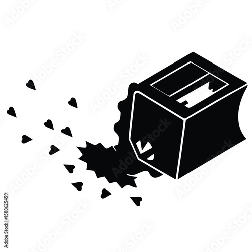 Pencil sharpener dispensing black hearts in a creative artistic style