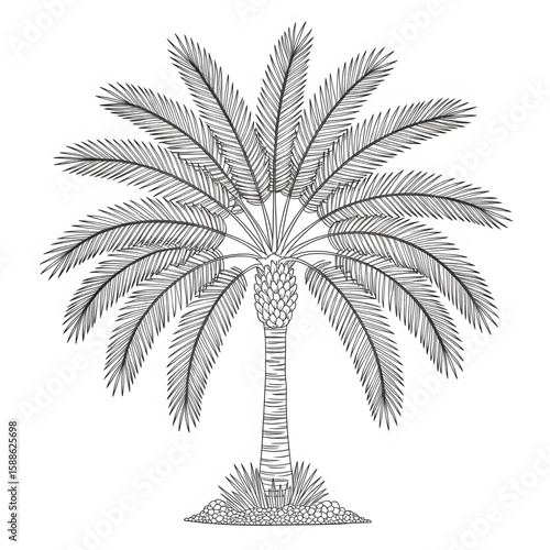 A black and white date Palm illustration line art of a coloring page