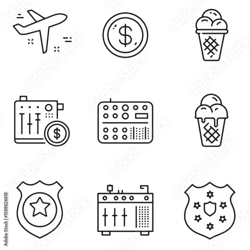 Collection of simple vector icons representing various concepts and symbols in outline style