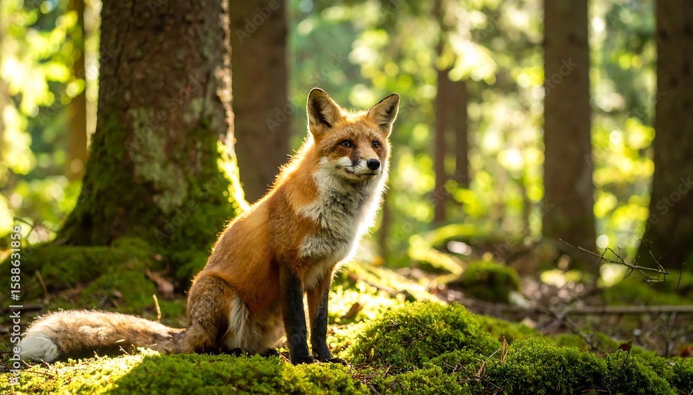 Obraz premium Red fox in a sunlit forest (2)
