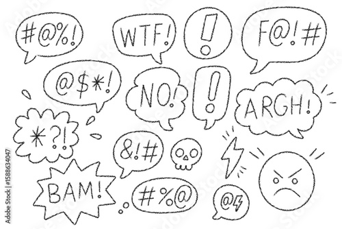 Charcoal crayon cartoon bubbles with swearing expressions