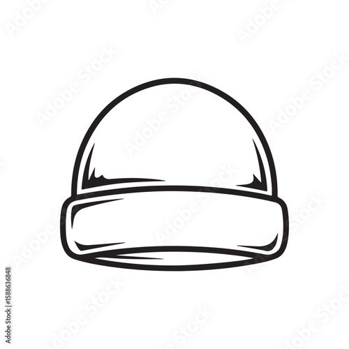 Simple black and white outline of a classic bowler hat. Hand drawn vector illustration
