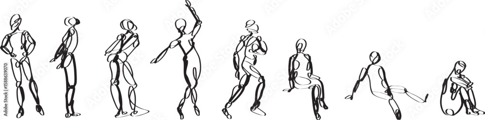 Fototapeta premium Dynamic Human Figure Sketches in Various Poses