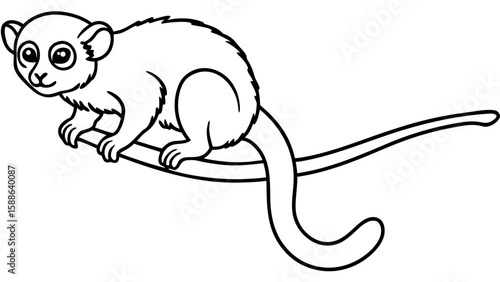Minimalist Line Art Pygmy Marmoset on Branch monkey