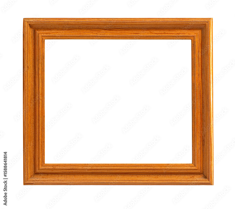 Empty wooden picture frame isolated on white background