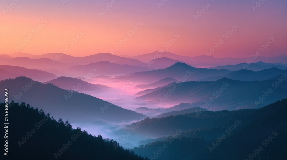 Obraz premium Misty mountain range at dawn