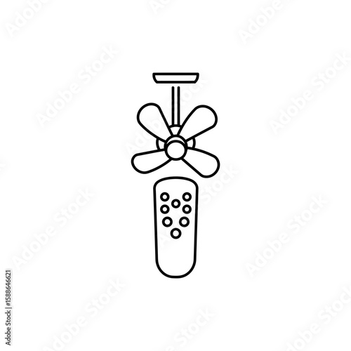 Thin line icon of a remote-controlled ceiling fan
