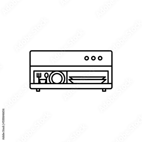 Thin line icon of a smart dish drawer appliance