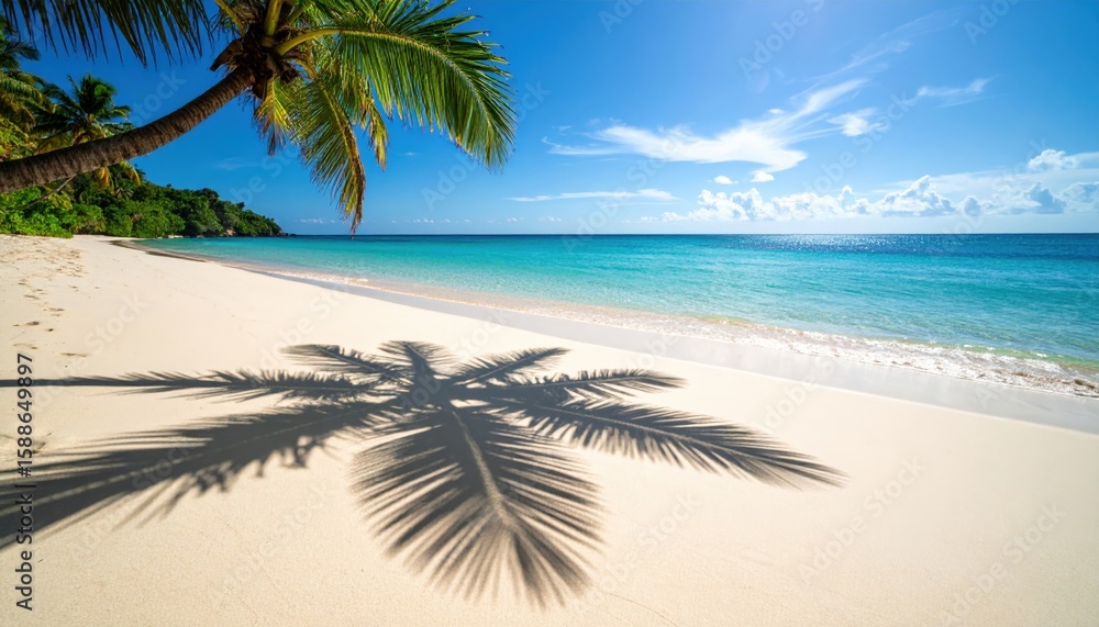 Obraz premium Tropical Beach With Palm Tree Shadow