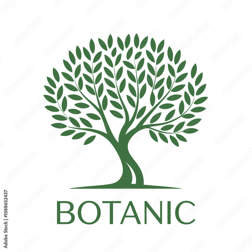 Obraz premium Botanic Tree Logo Design with Green Leaves and Text ? Nature Symbol Vector Illustration for Eco-Friendly Branding