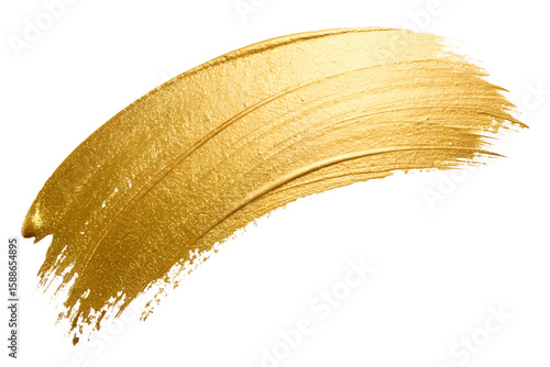 Single gold brushstroke , metallic textured paint smear with elegant curved design