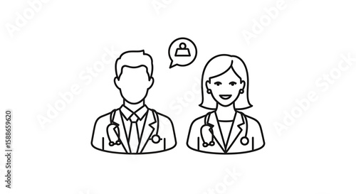 Healthcare Team Concept Outlined Illustration of Doctors in Uniform with Stethoscopes for Medical Service