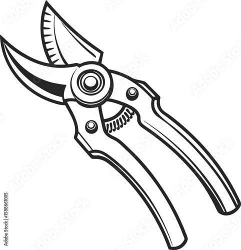 White isolated metal garden secateurs and pliers vector illustration