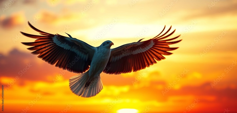 Obraz premium Feathered wings soaring against a vibrant sunset, artistic, bird