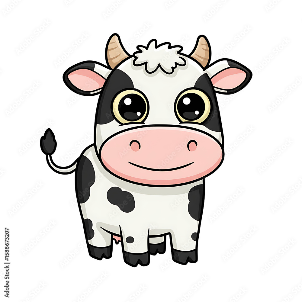 Fototapeta premium Cow Cartoon White Background