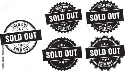 Black sold out stamps with stars label badge, sold out, stamp, label, badge, seal, circular, rectangular, black, white, stars, graphic, design, text, announcement, sale, commerce, business, retail, in