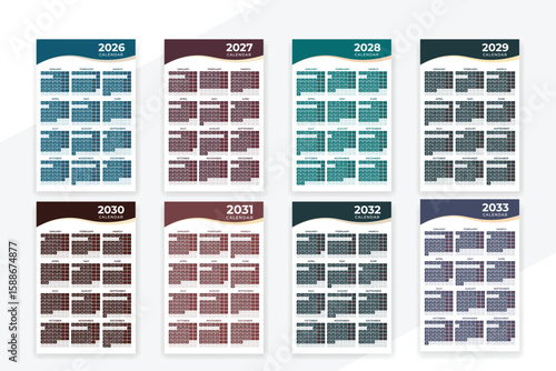 Calendar Collection 2026 to 2033 planning set design template