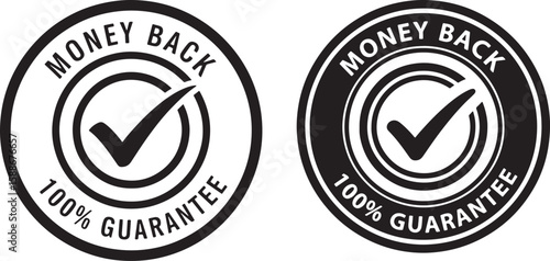 Money back guarantee checkmark seal circular, money back, guarantee, seal, checkmark, circular, emblem, assurance, trust, verification, approval, financial, business, service, quality, certification, 