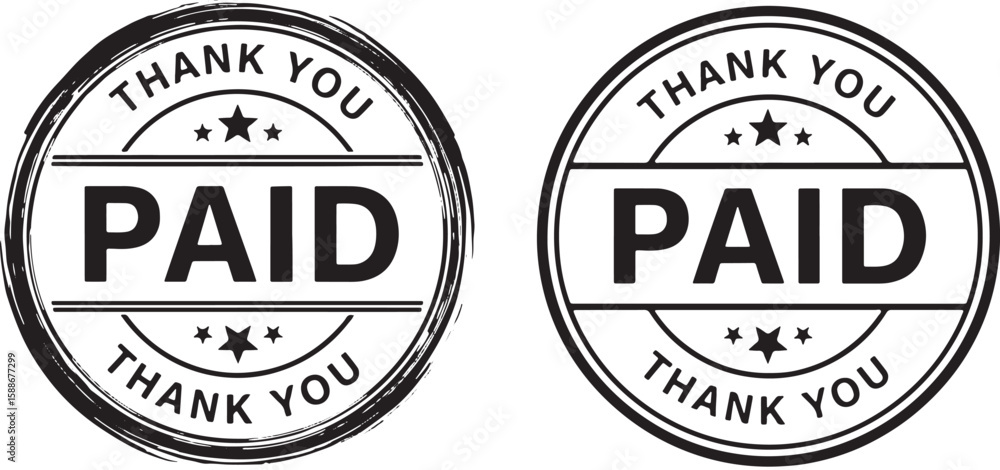 Fototapeta premium Paid Thank You Stamp circular text, stamp, paid, thank you, circular, text, graphic, black and white, business, finance, confirmation, approval, receipt, document, vintage, grunge, official, seal, mar
