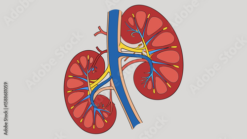 Adobe Illustrator Realistic render of human kidneys showcasing internal structure