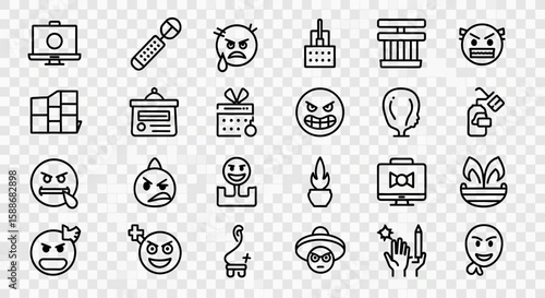 A compilation of intense and negative emotion icons, featuring angry faces, expressions of fear, and menacing characters