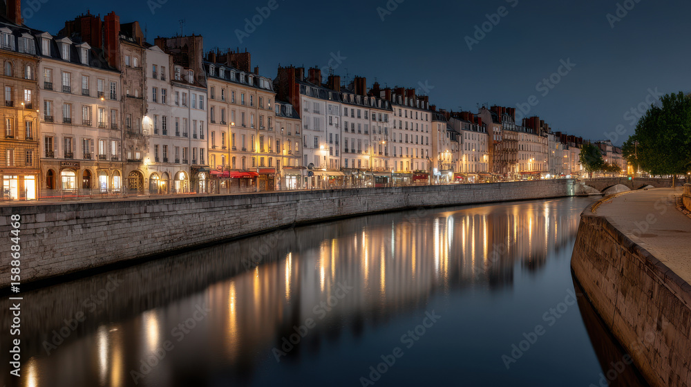 Naklejka premium breathtaking nighttime view of european capital city showcasing its iconic skyline illuminated against starry sky