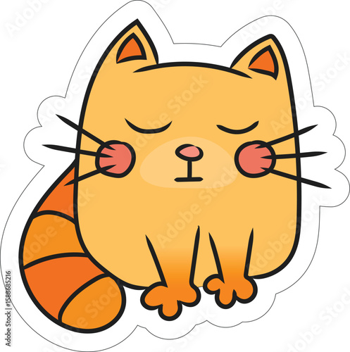 A cute cartoon vector illustration of a calm orange cat with closed eyes.Perfect for digital stickers, children's design, or kawaii-style products.