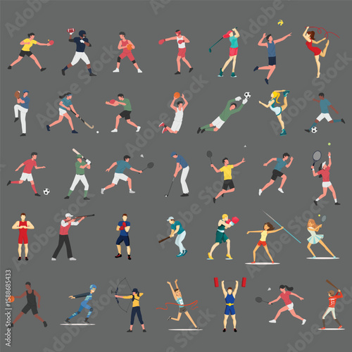 sports icons , soccer, basketball, baseball, tennis, golf, football, hockey, volleyball, swimming, running, cycling, boxing, wrestling, gymnastics, cricket, rugby, skiing, snowboarding, skateboarding,