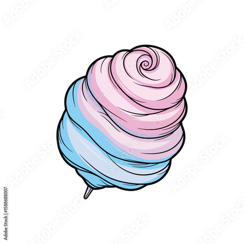A vibrant illustration of a fluffy, swirled cotton candy treat, isolated on white.