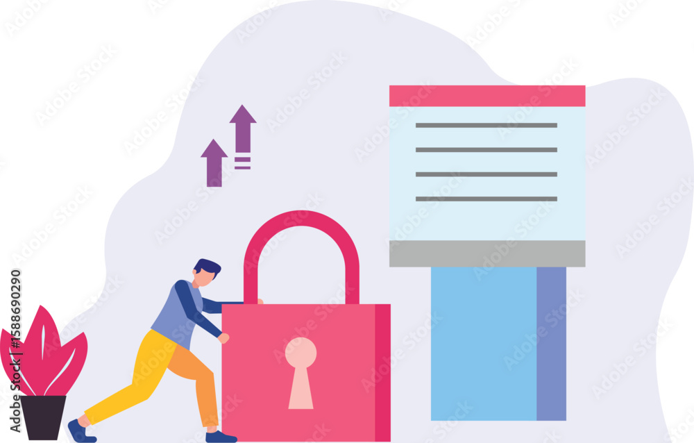 Fototapeta premium A boy is pushing security lock.