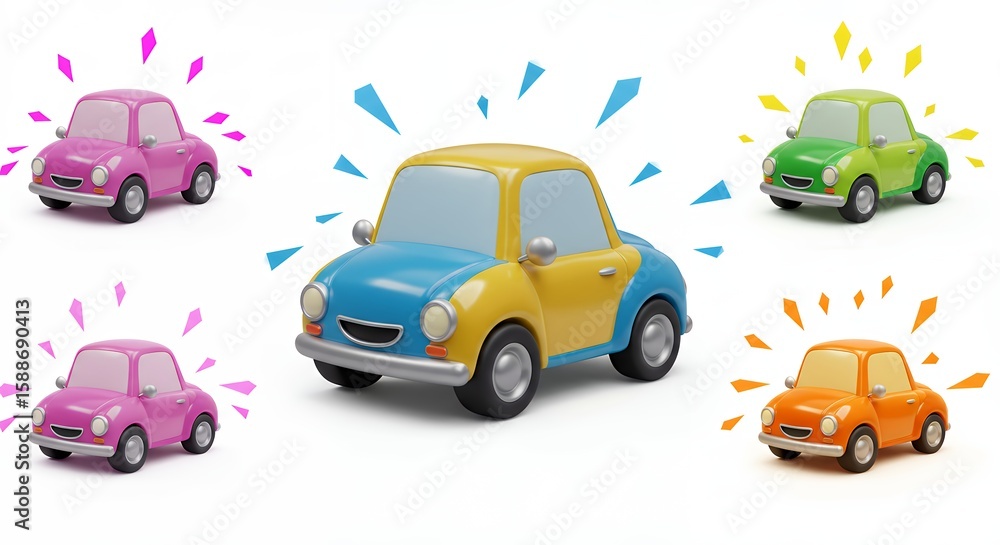Naklejka premium Colorful retro cartoon cars