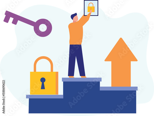 A boy is setting pin lock.