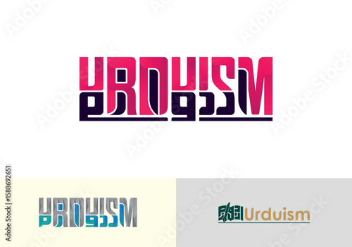 Creative Typography Designs Showcasing Urduism Word with Different Styles and Color Palettes Displaying Cultural Richness and Linguistic Identity