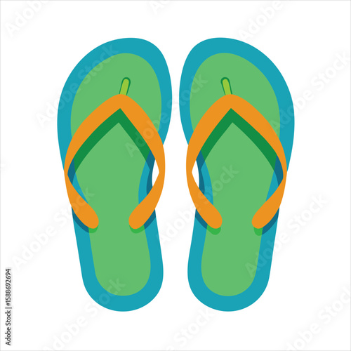 Pair of green and orange flipflops isolated on a white background, perfect for summer beach days