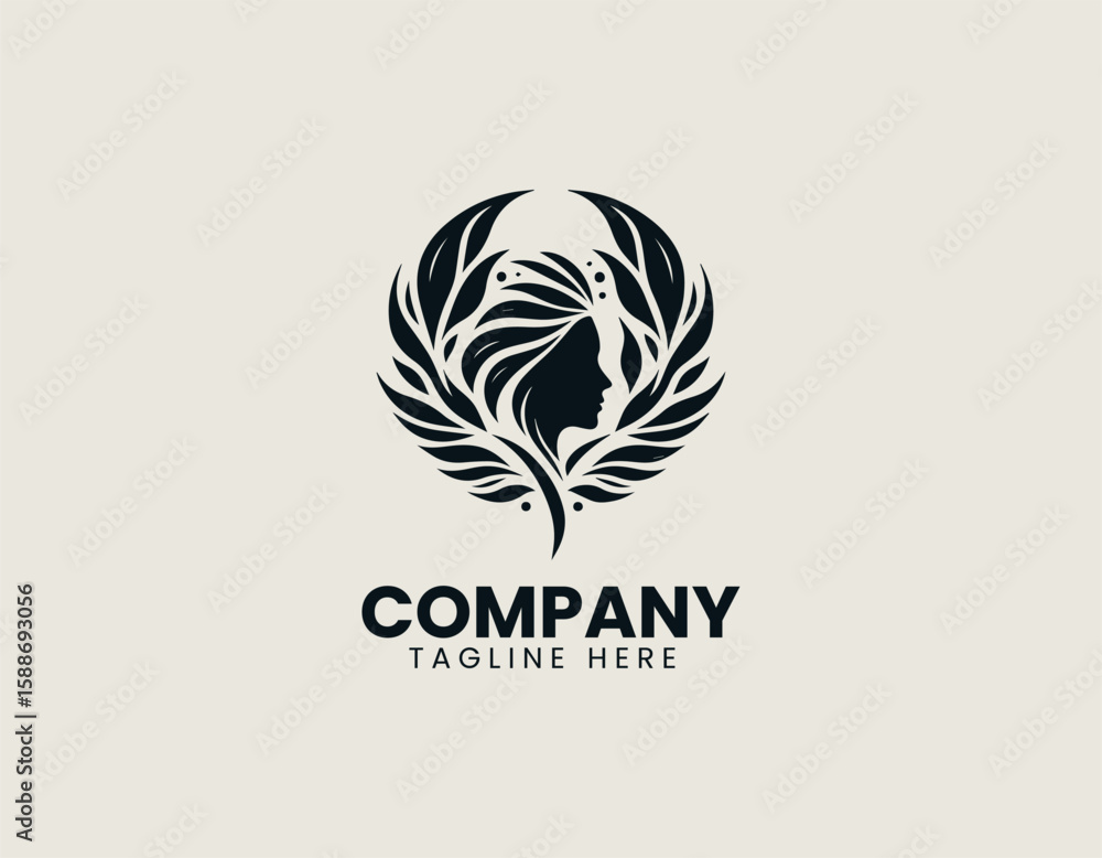 Fototapeta premium Elegant Female Face Leaf Wing Nature Beauty Wellness Vector Logo Design