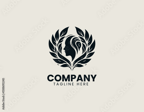 Elegant Female Face Leaf Wing Nature Beauty Wellness Vector Logo Design