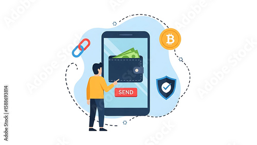 A man initiates a secure mobile money transfer via smartphone indicating a seamless and modern digital transaction