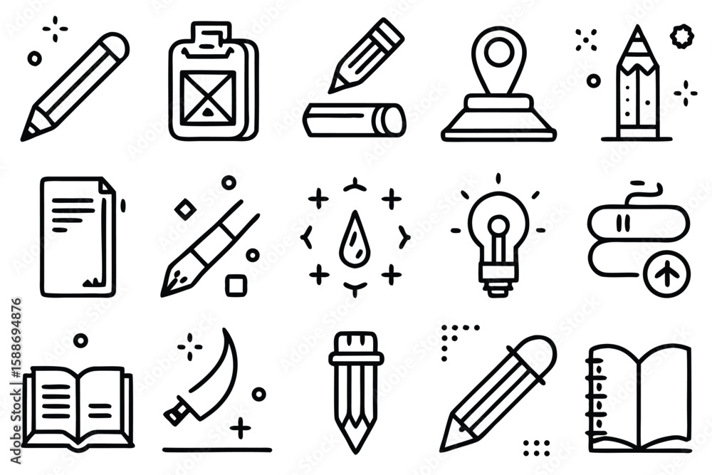 Obraz premium Set of hand drawn icons for writing and creativity pencil paper
