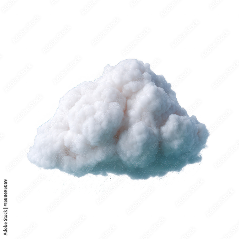 Fluffy, white cloud isolated on a transparent background, perfect for creative design projects. Ideal for backgrounds or thematic representations of weather and nature.