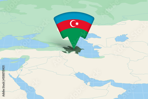 Azerbaijan Highlighted on Europe Map with Flag Icon.