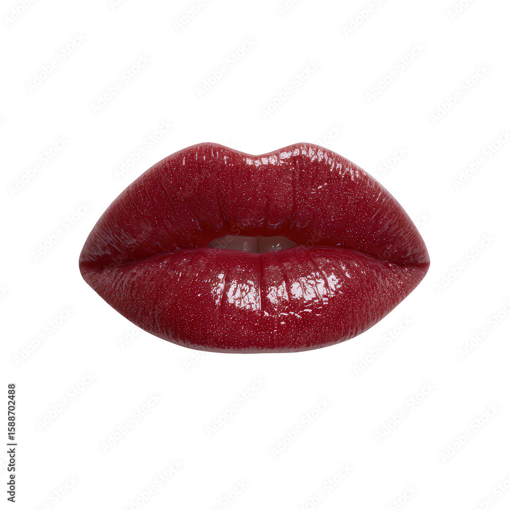Obraz premium Glossy red lips with a captivating shine, perfect for beauty and cosmetics themes. Ideal for fashion, makeup, and self-expression imagery.